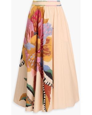 FARM Rio Floral Print Cotton-Poplin Midi Skirt - Pink