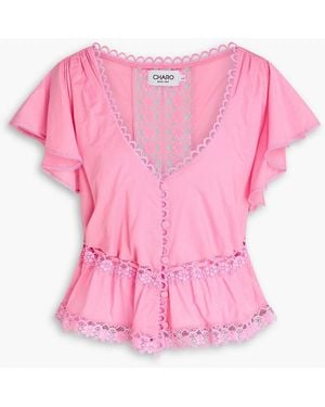Charo Ruiz Rency Crochet-trimmed Cotton-blend Blouse - Pink