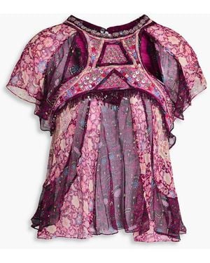 Isabel Marant Orna Embellished Paisley-Print Silk-Crepon Top - Pink
