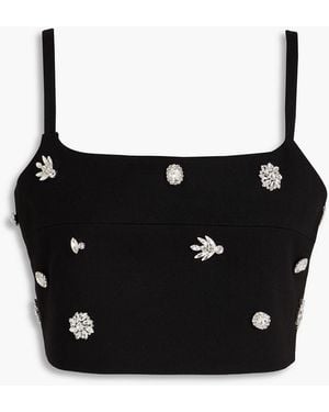Maje Cropped Crystal-Embellished Twill Top - Black