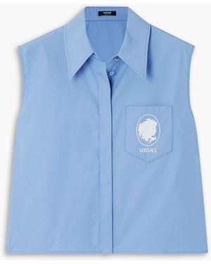 Versace Embroidered Cotton-poplin Shirt - Blue