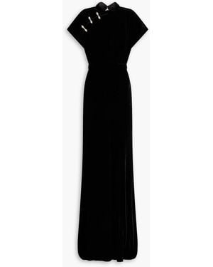 Saloni Fabienne Embellished Velvet Maxi Dress - Black