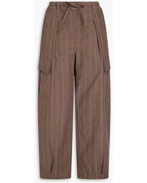 Brunello Cucinelli Bead-embellished Pinstriped Cotton-blend Cargo Trousers - Brown