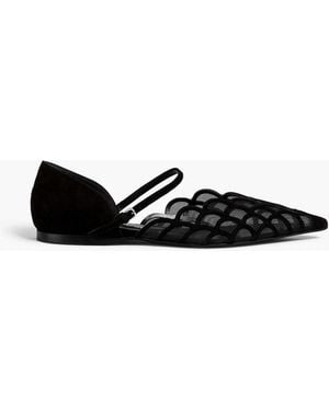 Sergio Rossi Scalloped Mesh And Suede Mary Jane Flats - Black