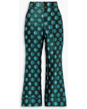 La DoubleJ Hendrix Metallic Jacquard Flared Pants - Green