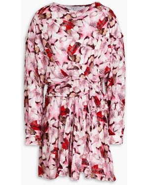 IRO Cedar Draped Printed Fil Coupé Silk And Cotton-blend Mini Dress - Red