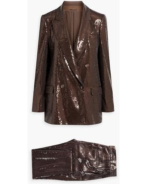 Brunello Cucinelli Double-breasted Sequined Satin Suit - Brown