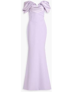 Rhea Costa Off-The-Shoulder Crepe Gown - Purple