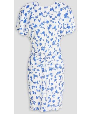 Victoria Beckham Gathered Floral-print Stretch-crepe Dress - Blue