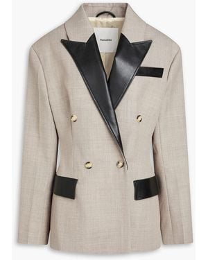 Nanushka Double-Breasted Leather-Trimmed Wool-Twill Blazer - Natural