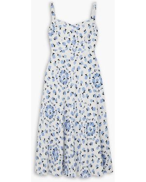 Emilia Wickstead Elvita Floral-print Textured Swiss-dot Cotton-blend Midi Dress - White