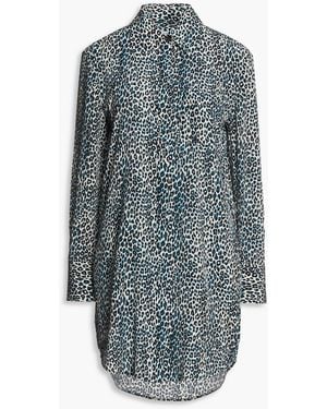 Equipment Scoutt Leopard-print Silk Crepe De Chine Mini Shirt Dress - Blue