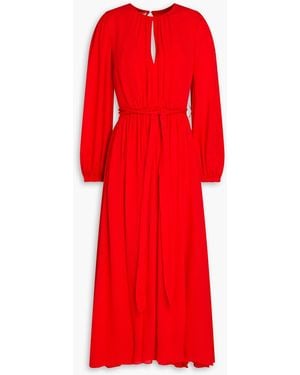 Elie Saab Gathe Silk Crepe De Chine Midi Dress - Red