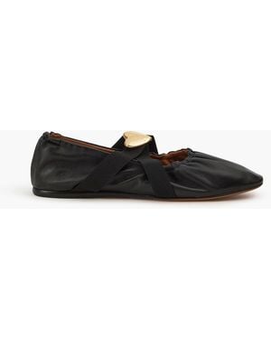 Claudie Pierlot Embellished Leather Mary Jane Flats - Black