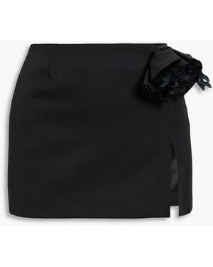 Area Floral-Appliquéd Wool-Twill Mini Skirt - Black