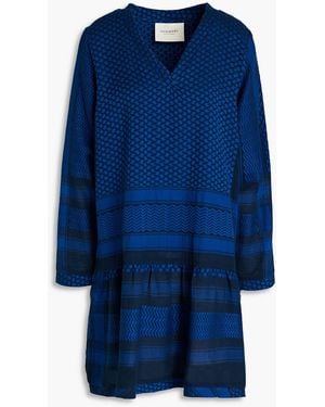 Summery Copenhagen Gathered Cotton-jacquard Mini Dress - Blue