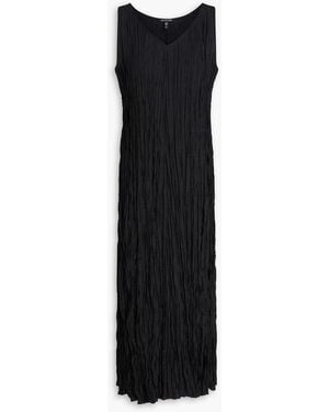 Eileen Fisher Plissé-Silk Midi Dress - Black
