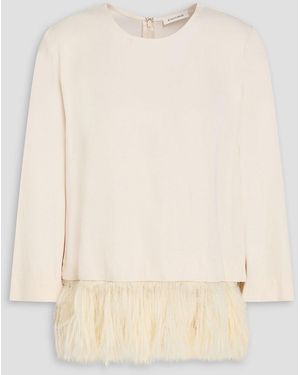 By Malene Birger Scarletts Faux Feather-embellished Satin-crepe Blouse - Natural