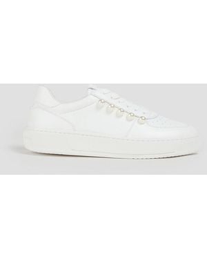 Stuart Weitzman Courtside Faux Pearl-Embellished Leather Trainers - White