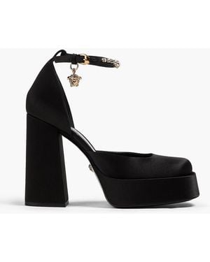 Versace Crystal-Embellished Satin Platform Court Shoes - Black