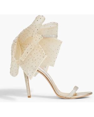Jimmy Choo Aveline 100 Bow-detailed Glittered Woven Sandals - White