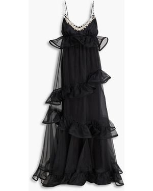 Zimmermann Embellished Ruffled Silk-organza Gown - Black
