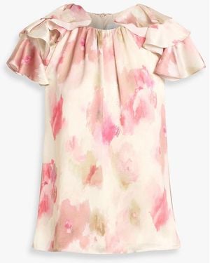 Mikael Aghal Ruffled Printed Satin Top - Pink