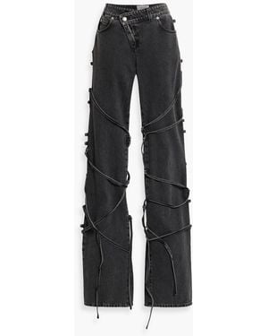 McQueen Asymmetric Lace-Up Mid-Rise Straight-Leg Jeans - Black