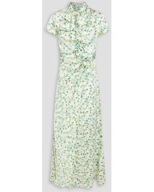 Saloni Kelly Bow-Detailed Cutout Floral-Print Silk-Satin Maxi Dress - Green