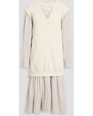 3.1 Phillip Lim Layered Striped Cotton-Poplin And French-Terry Midi Dress - Natural