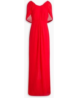 Saloni Samira Cape-Effect Georgette Maxi Dress - Red