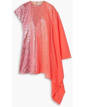 Halpern Asymmetric Sequin-embellished Ombré Chiffon Mini Dress - Red