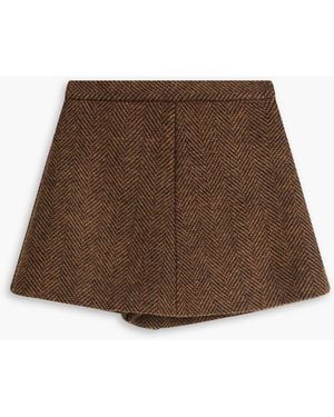 RED Valentino Skirt-Effect Herringbone Wool-Blend Shorts - Brown