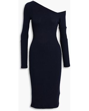 Enza Costa One-shoulder Ribbed Jersey Midi Dress - Blue