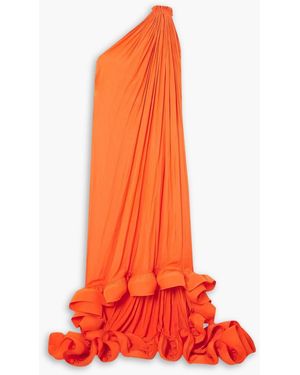 Lanvin One-shoulder Ruffled Charmeuse Gown - Orange