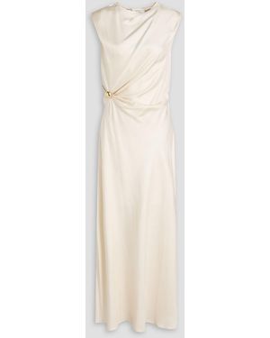 Loulou de Saison Roan Embellished Draped Silk-Twill Midi Dress - White