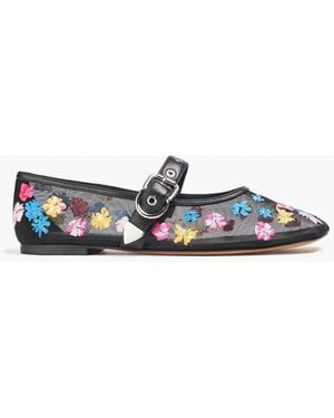3.1 Phillip Lim Id Embroidered Tulle Mary Jane Flats - Black