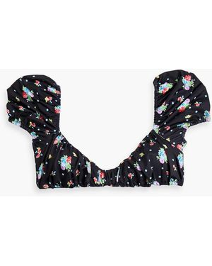 Caroline Constas Zoe bikini-oberteil mit floralem print und raffung - Schwarz