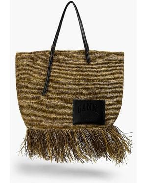 Ganni Fringed Raffia Tote - Green