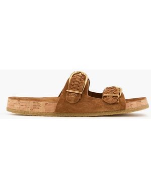 Veronica Beard Paige Buckled Suede Sandals - White