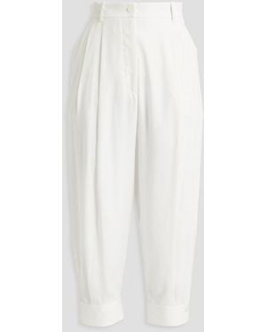 PUCCI Cropped Pleated Crepe De Chine Tapered Pants - White