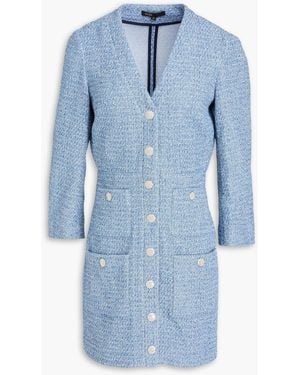 Maje Metallic Cotton-Blend Bouclé-Tweed Mini Dress - Blue