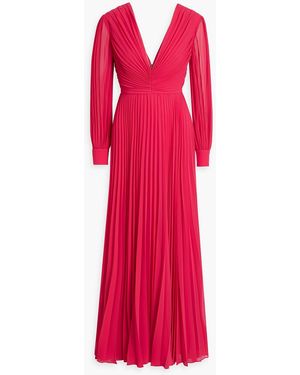 Badgley Mischka Plissé-chiffon Gown - Red