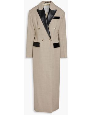 Nanushka Double-Breasted Leather-Trimmed Wool-Twill Coat - Natural