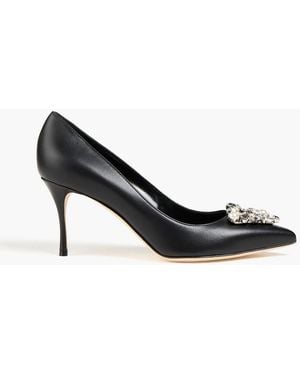 Sergio Rossi Embellished Leather Court Shoes - Black
