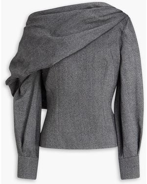 Emilia Wickstead Alida One-shoulder Draped Wool Top - Grey