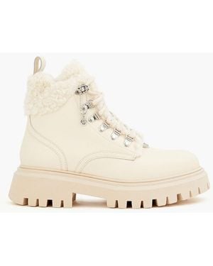 Maje Leather Combat Boots - Natural