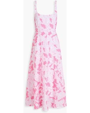 Three Graces London Ada Embroidered Cotton-Mousseline Midi Dress - Pink