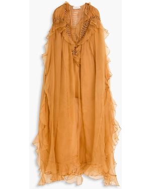 Zimmermann Cape-Effect Silk-Organza Gown - Orange