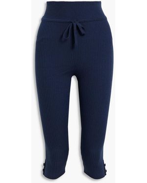 Live The Process Deco Button-embellished Ribbed-knit leggings - Blue